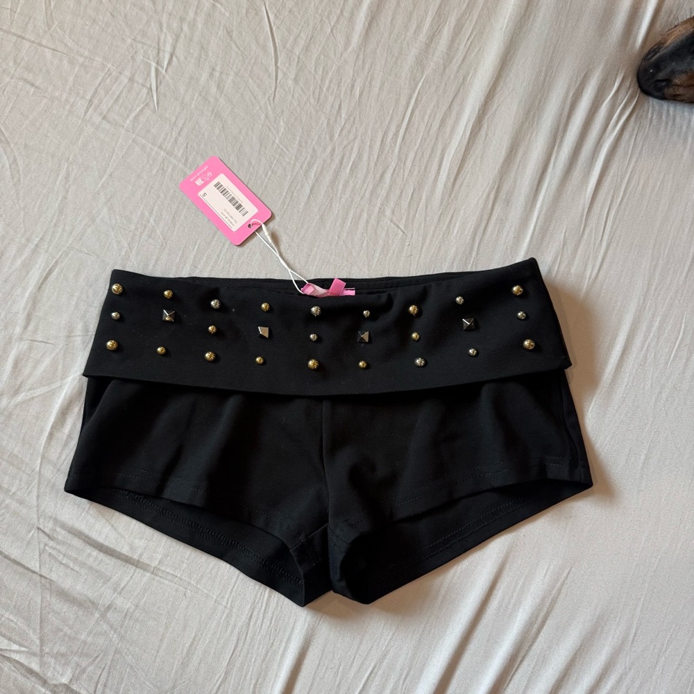 Edited Black Studded Fold-Over Shorts